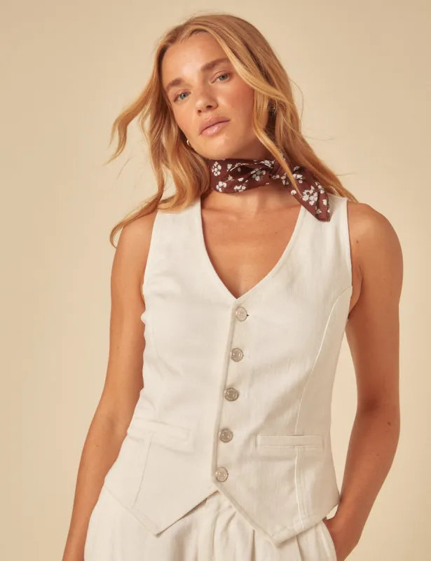 White Denim Tailored Waistcoat sold by Nobody's Child