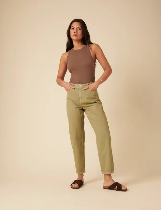 Green Barrel Leg Jeans sold by Nobody's Child