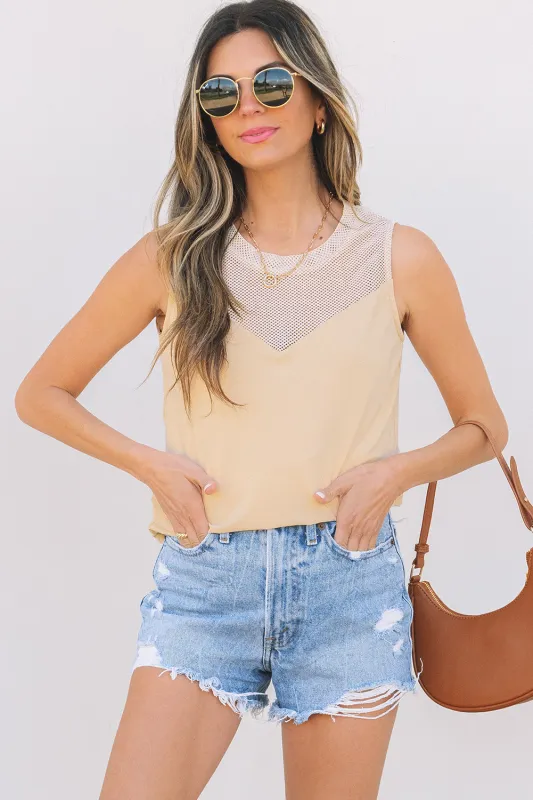 Mesh Patchwork Crew Neck Sleeveless Top sold by Beagle Boutique