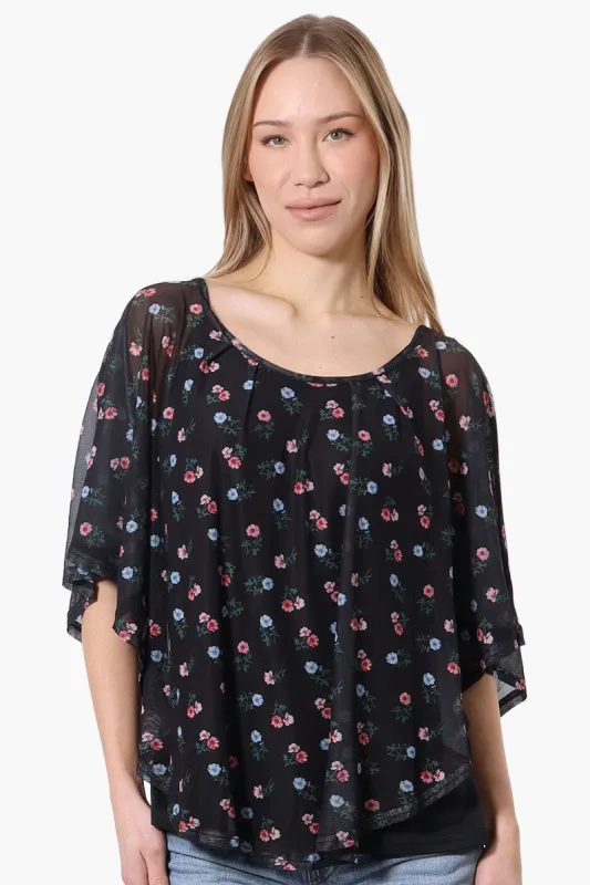 Limite Floral Sheer Poncho Blouse - Black sold by Fairweather