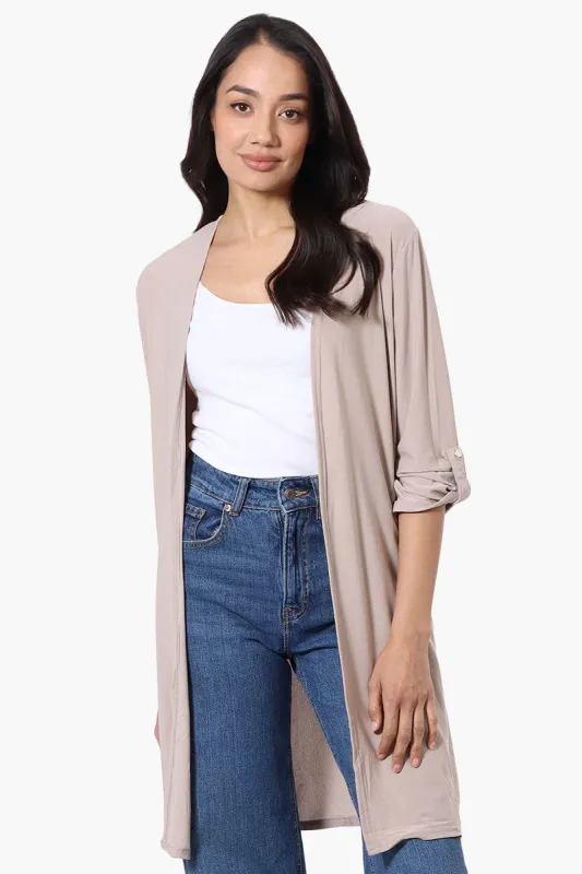 International INC Company Roll Up Sleeve Open Duster Cardigan - Beige sold by Fairweather