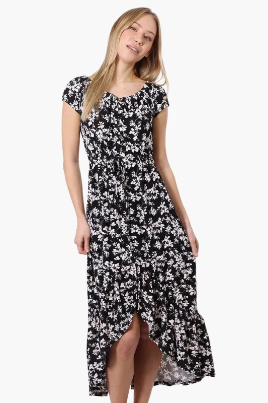 International INC Company Floral Ruffled Button Down Midi Dress - Black sold by Fairweather