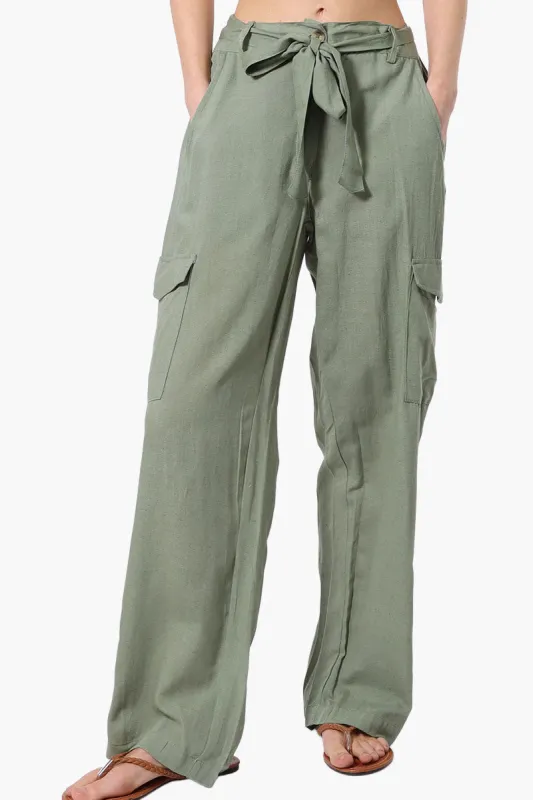 Helium Belted Linen Cargo Pants - Olive sold by Fairweather