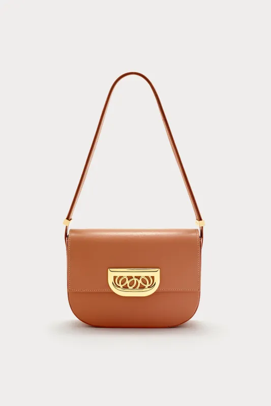 Camel leather crossbody bag with golden clasp sold by DESTREE