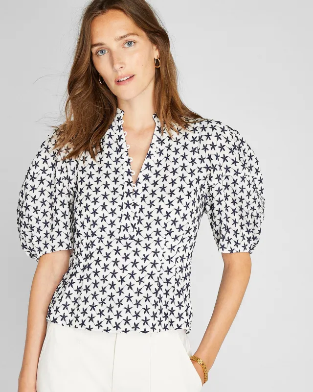 Embroidered Balloon Sleeve Top sold by Club Monaco