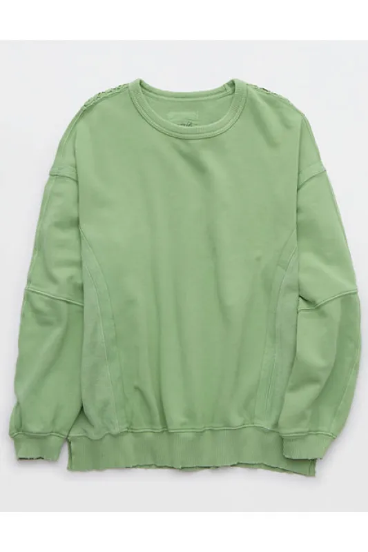 Aerie Keep It Light Crochet Crew Sweatshirt Women's Leaf Green XXL sold by American Eagle