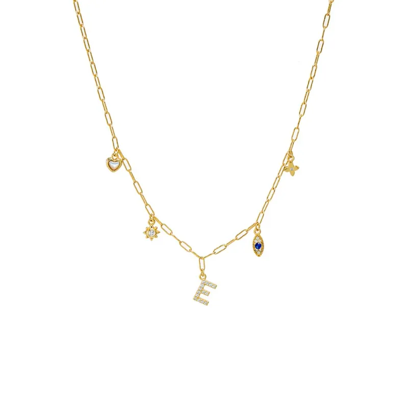 Pave Initial & Charms Paperclip Necklace sold by Adina Eden's