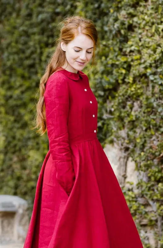 Classic Dress, Long Sleeve, Red Poppy sold by Son de Flor