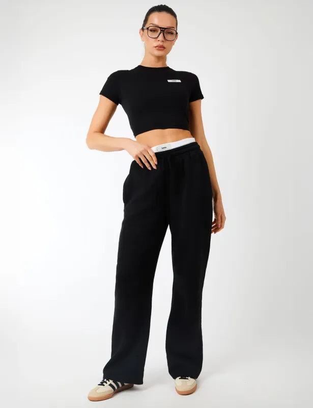 Kaiia Label Logo Exposed Waistband Wide Leg Joggers Black sold by Public Desire