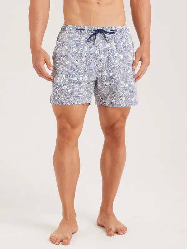 Hapnix® - Men's Blue Wave Print 5" Swim Trunks sold by BERLOOK