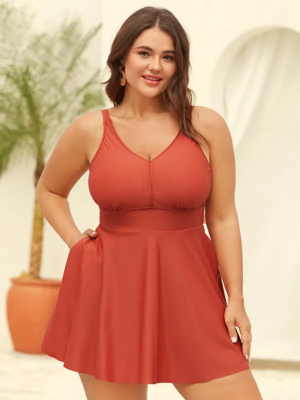 Sewn-in-Belt Bow Pockets Swim Dress sold by Bloomchic