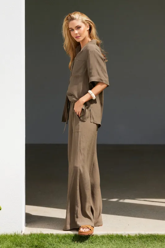 Short Sleeve Button-Up Shirt KHAKI sold by UNE PIECE