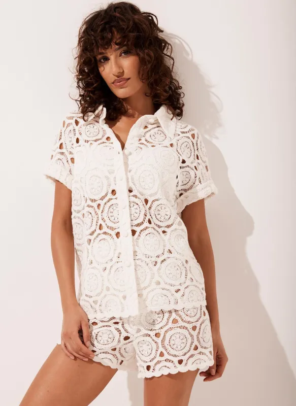 White Crochet Cotton Shirt sold by Mint Velvet
