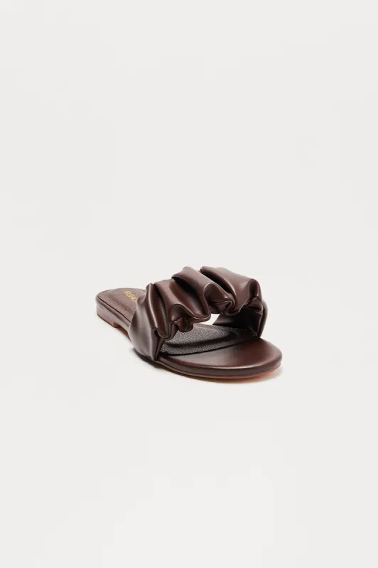 Just Wait Ruffle Sliders - Chocolate sold by Fashion Nova