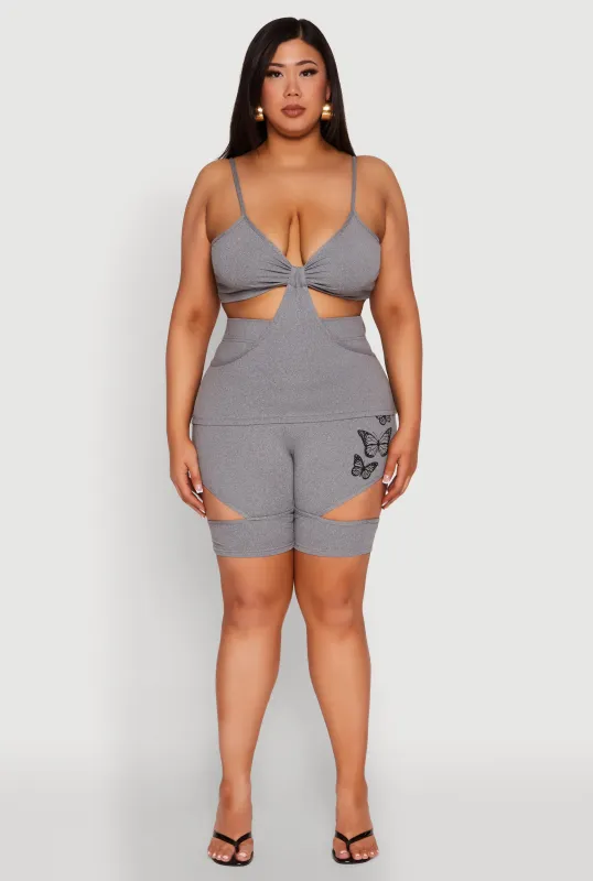 Plus Size Butterfly Cut Out Biker Shorts sold by Rainbow