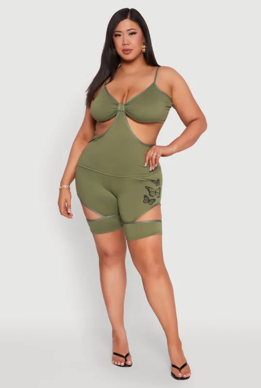 Plus Size Butterfly Cut Out Biker Shorts sold by Rainbow