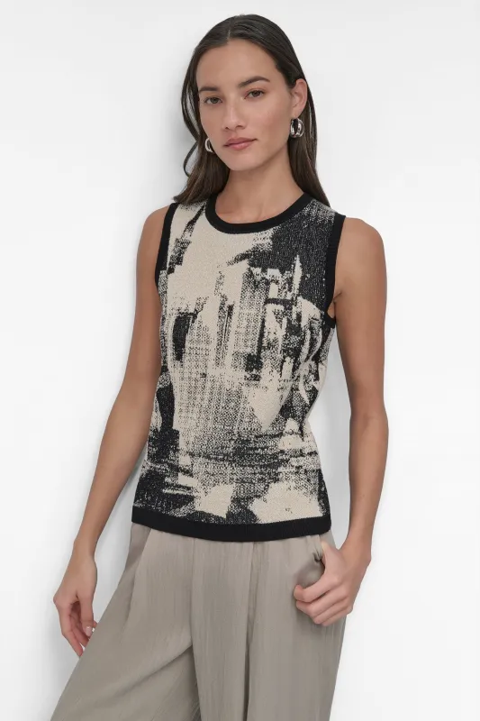 SLEEVELESS BOUCLE PRINTED SWEATER sold by DKNY