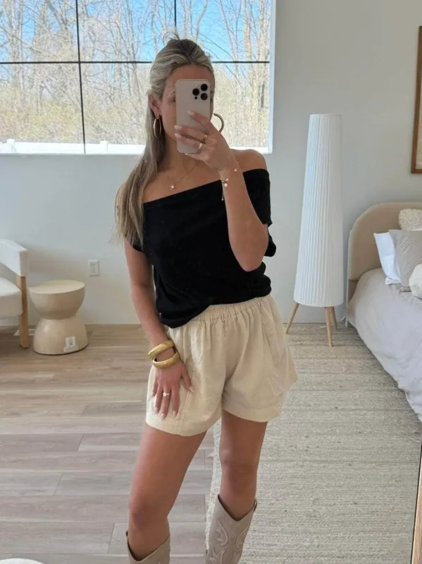 Natural Linen Shorts sold by LANE 201