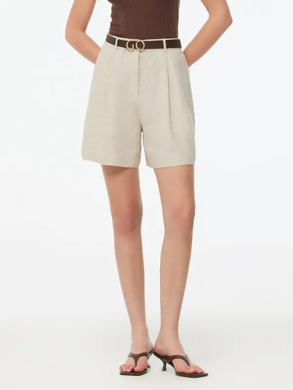 100% Linen Women Pocket Shorts sold by Goelia