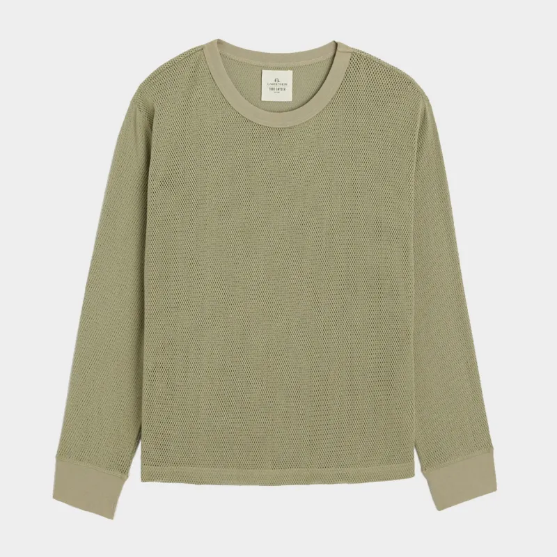 Todd Snyder x Gardenheir Cotton Mesh long Sleeve Shirt in Sage sold by Gardenheir