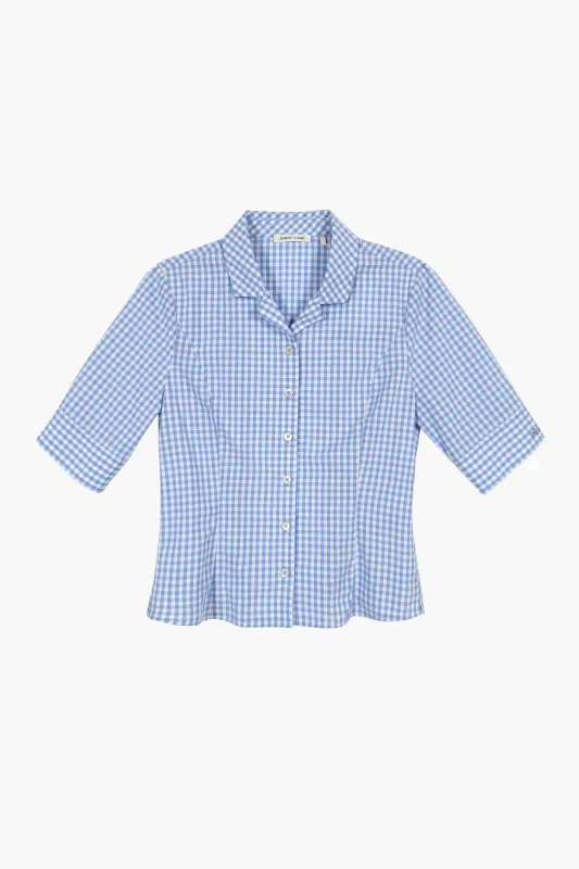 SOL TOP IN BLUE GINGHAM sold by Sandy Liang