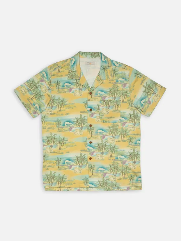 【Nudie Jeans】Arvid Pearls Hawaii Shirt Mustard 皺紋棉珍珠島嶼夏威夷襯衫 sold by Blue Beach Denim