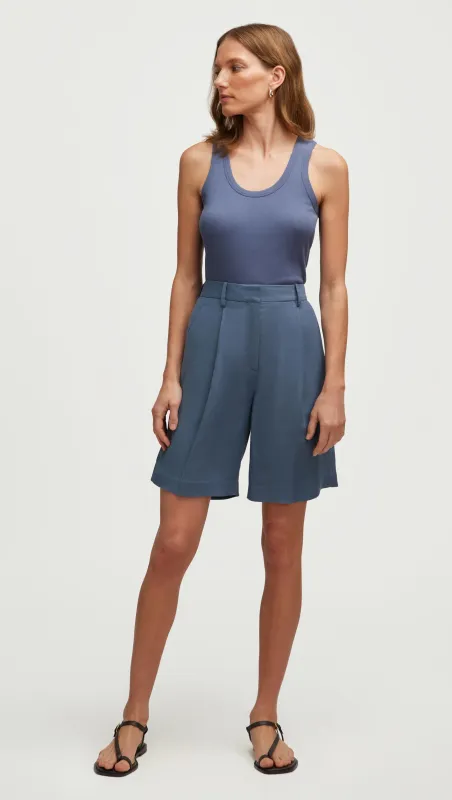 Pleated Shorts in Viscose Linen Twill | Powder Blue sold by Argent