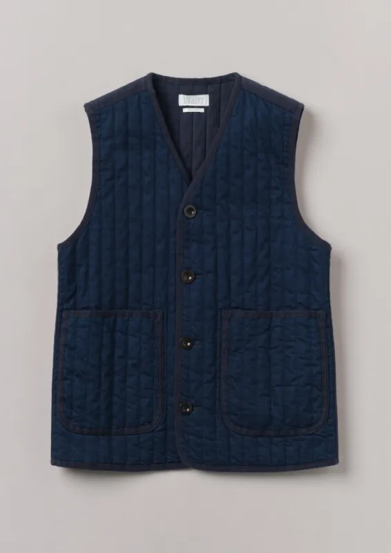 Indigo Cotton Padded Gilet | Indigo sold by TOAST