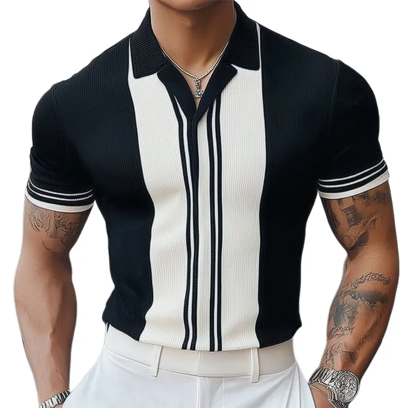 【24-hour shipping out】Men's Summer Classic Black and White Knitted Short Sleeve T-Shirt MTA3125C3U sold by Manly
