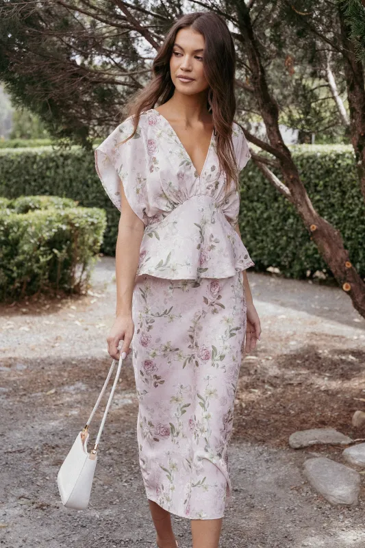 Kenna Satin Midi Skirt - Blush Rose sold by Petal & Pup
