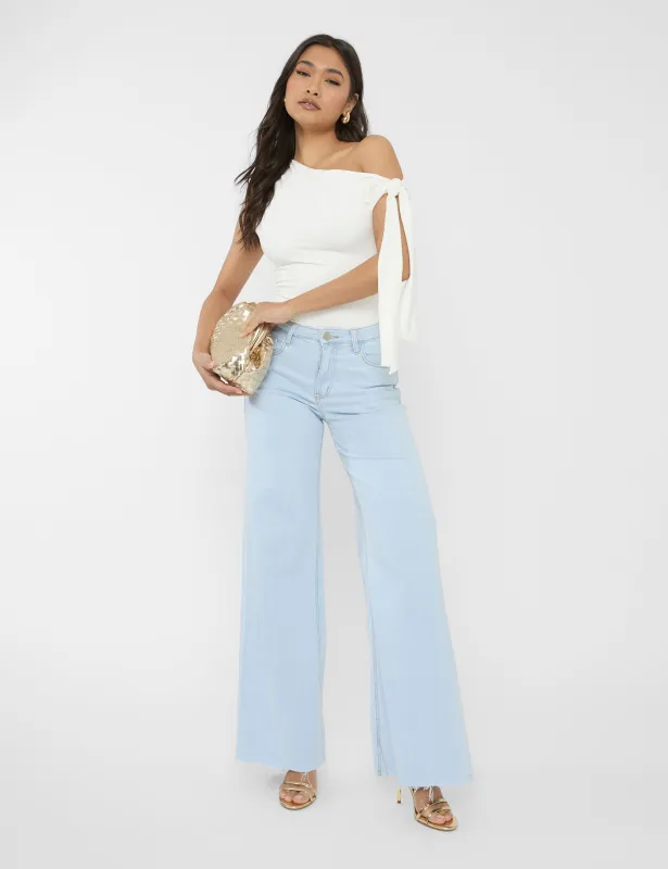 Mid Rise Wide Leg Jeans Light Blue sold by Public Desire