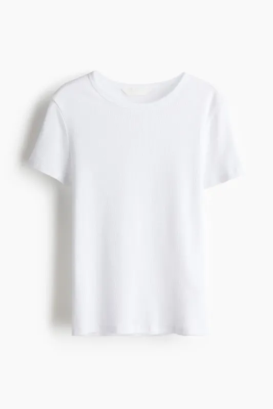 H&M - Ribbed T-shirt - White sold by H&M