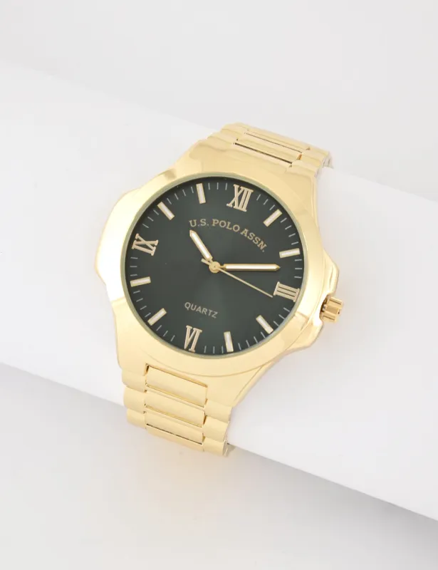 MENS GOLD LINK WATCH WITH GREEN FACE sold by U.S. Polo Assn.