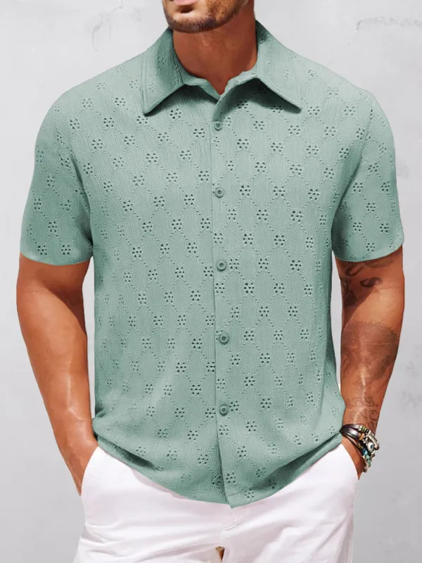Delicate Cutout Textured Shirt sold by Coofandy