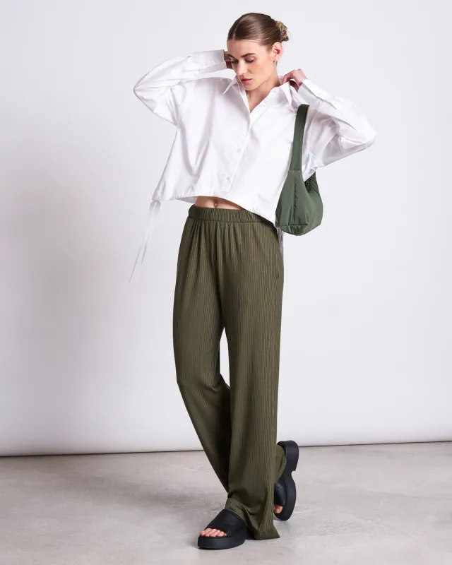 LYOCELL RIB PANTS SMILLA DARK OLIVE sold by JAN 'N JUNE
