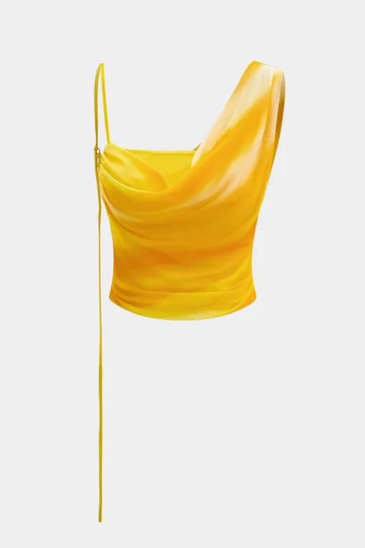 Ombre Mesh Asymmetrical Ruched Tank Top sold by Micas