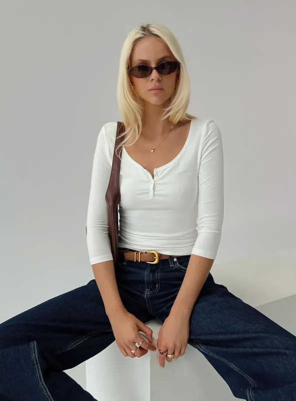Desirae 3/4 Sleeve Top White sold by Princess Polly