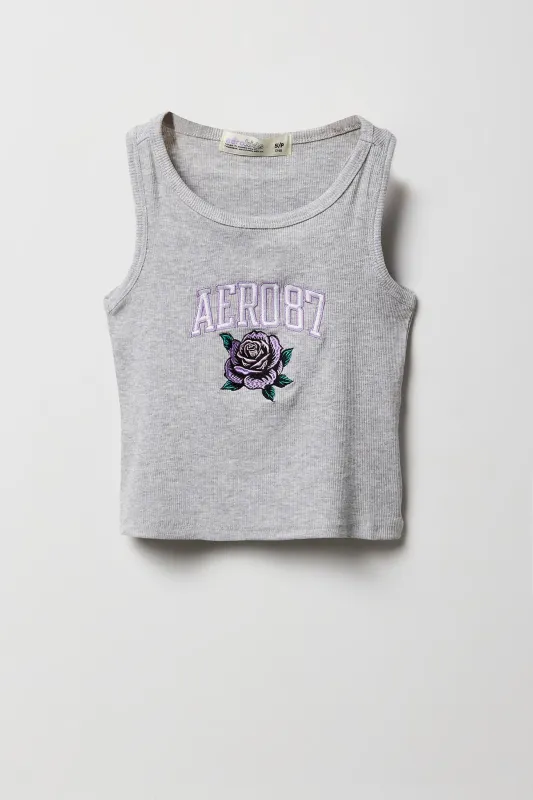 Girls Aero 87 Rose Embroidered Ribbed Tank sold by Urban Planet
