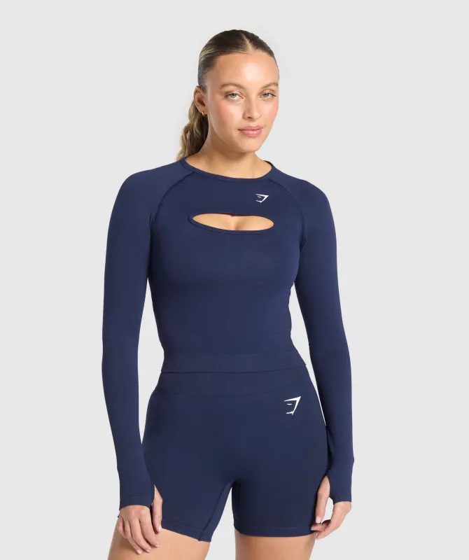 Gymshark Vital Seamless Long Sleeve Cut Out Top - Heavy Blue/Marl sold by Gymshark