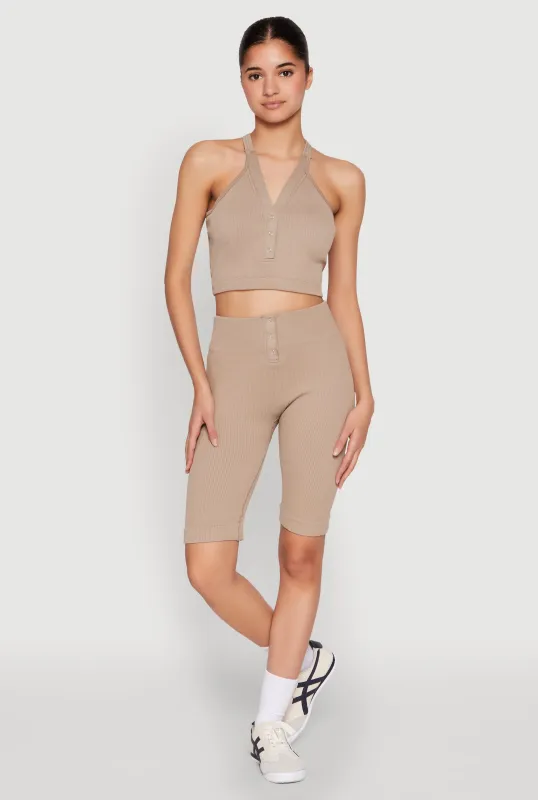 Seamless Ribbed Button Detail Biker Shorts sold by Rainbow