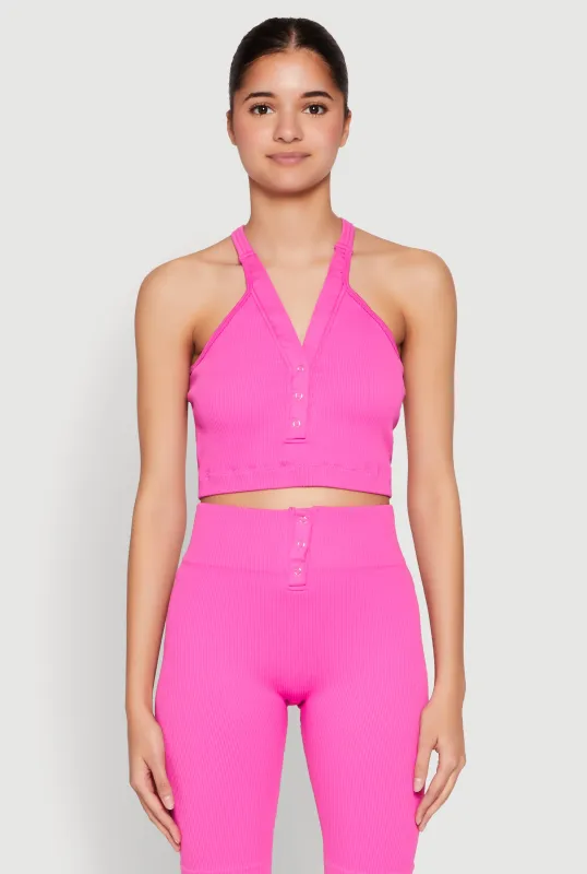 Sleeveless Racerback Henley Crop Top sold by Rainbow