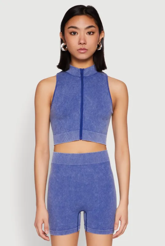 Mineral Wash Seamless Zip Front Crop Top sold by Rainbow