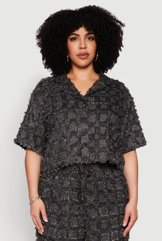 Plus Size Spoon Jeans Plaid Frayed Shirt sold by Rainbow
