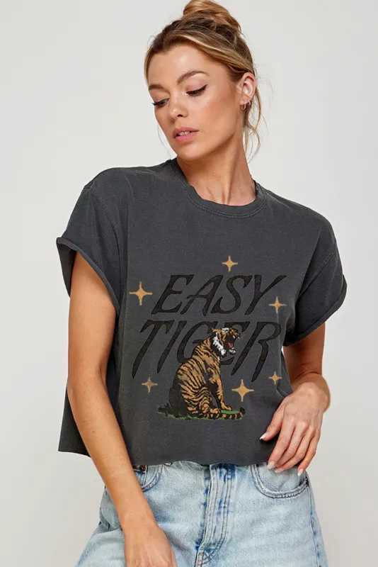 FINAL SALE!! "Easy Tiger" Cropped Graphic Tee sold by Glitzy Bella