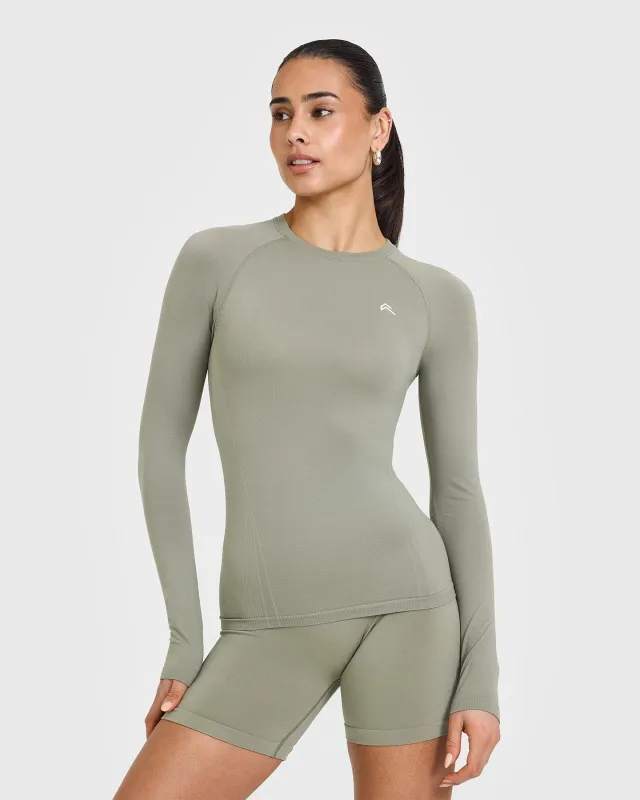 Go To Seamless Fitted Long Sleeve Top | Soft Sage Green sold by Oner Active