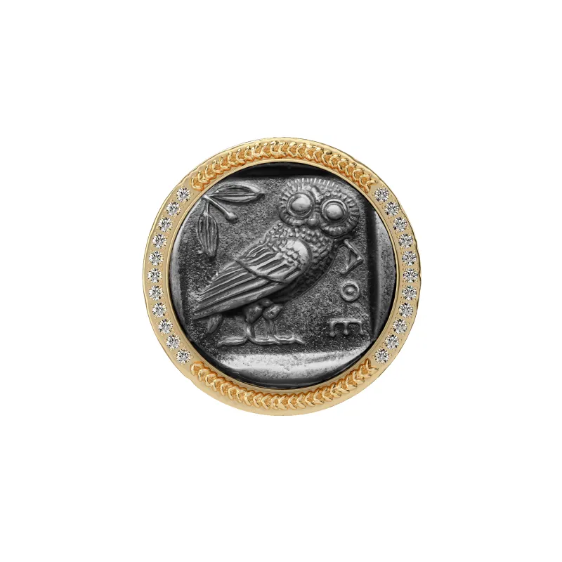Owl Coin Signet Ring, White Diamond sold by Pascal Design Official