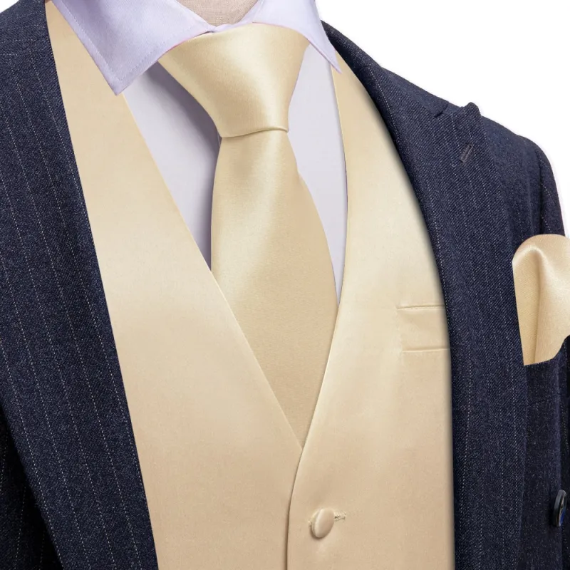 Barry Wang 5pcs Mens Waistcoat Set Champagne Solid Vest Necktie Bowtie Set sold by Barrywang