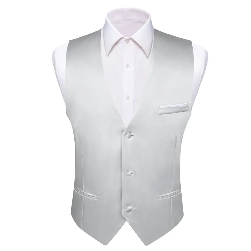 Barry. Wang Collarless Waistcoat Silver Solid Men's Silk Wedding Vest sold by Barrywang