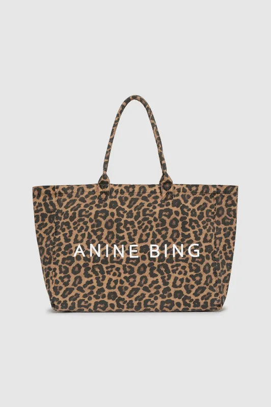 Leo Canvas Tote - Black And Brown Leopard sold by Anine Bing
