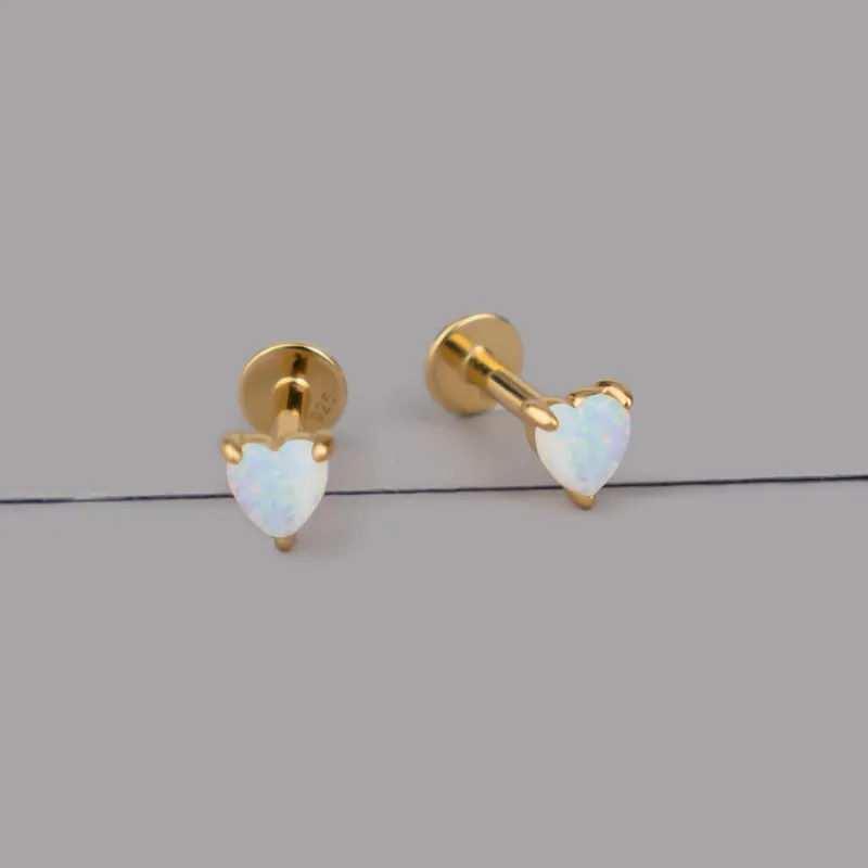 Heart Opal 14K Gold Vermeil Flat Back Earrings sold by Wanderlust and Co